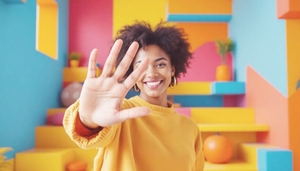 Uma pessoa segurando a mão, criando um limite claro e firme, simbolizando o ato de estabelecer limites.