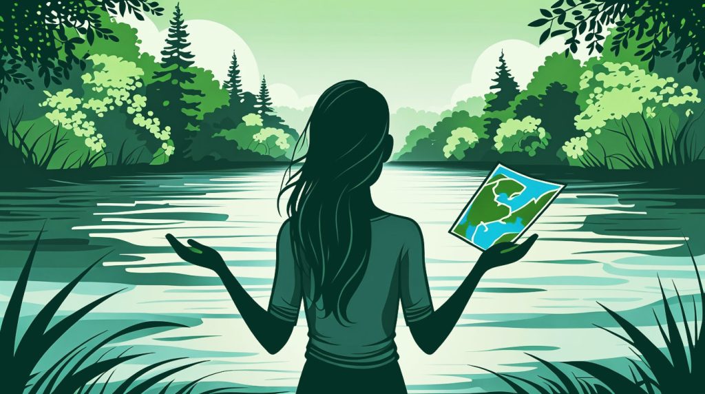 Uma pessoa sentada à beira de um precipício, olhando para o horizonte com um olhar de paz e tranquilidade, simbolizando a criação de novas crenças.