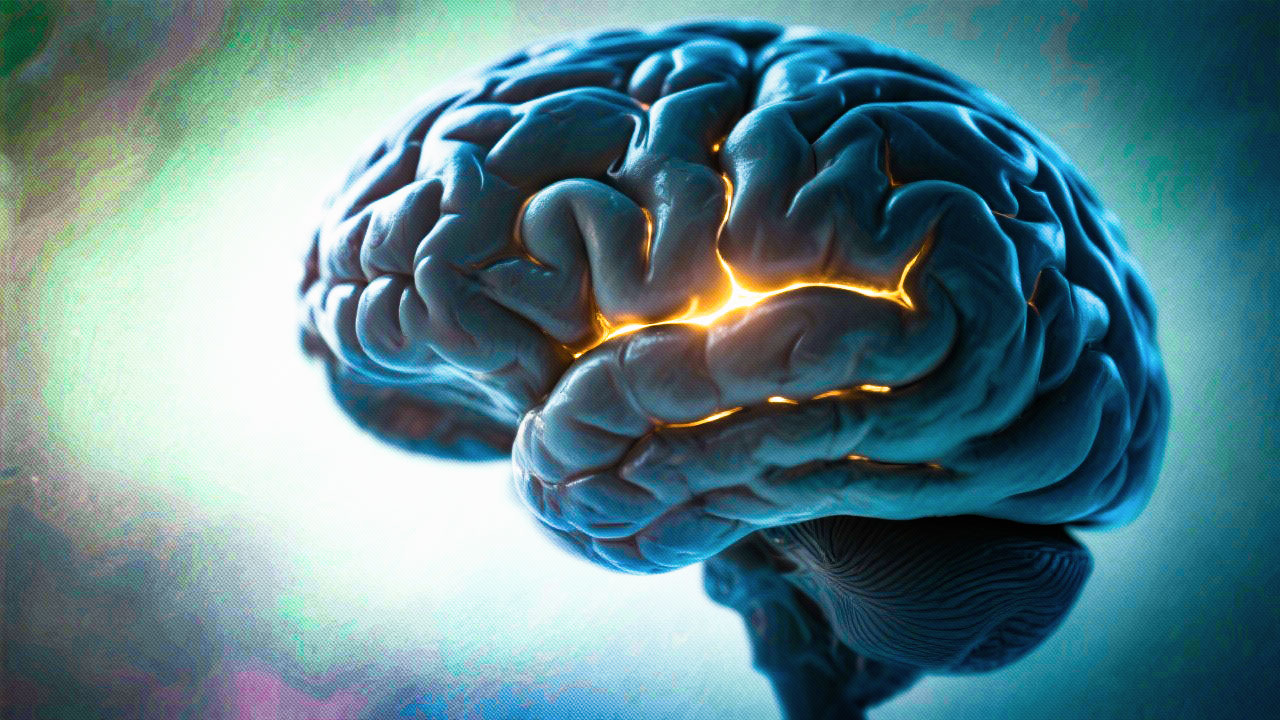 Imagem estilizada de um cérebro humano com foco na atividade química, simbolizando a depressão como uma doença biológica e não apenas emocional.